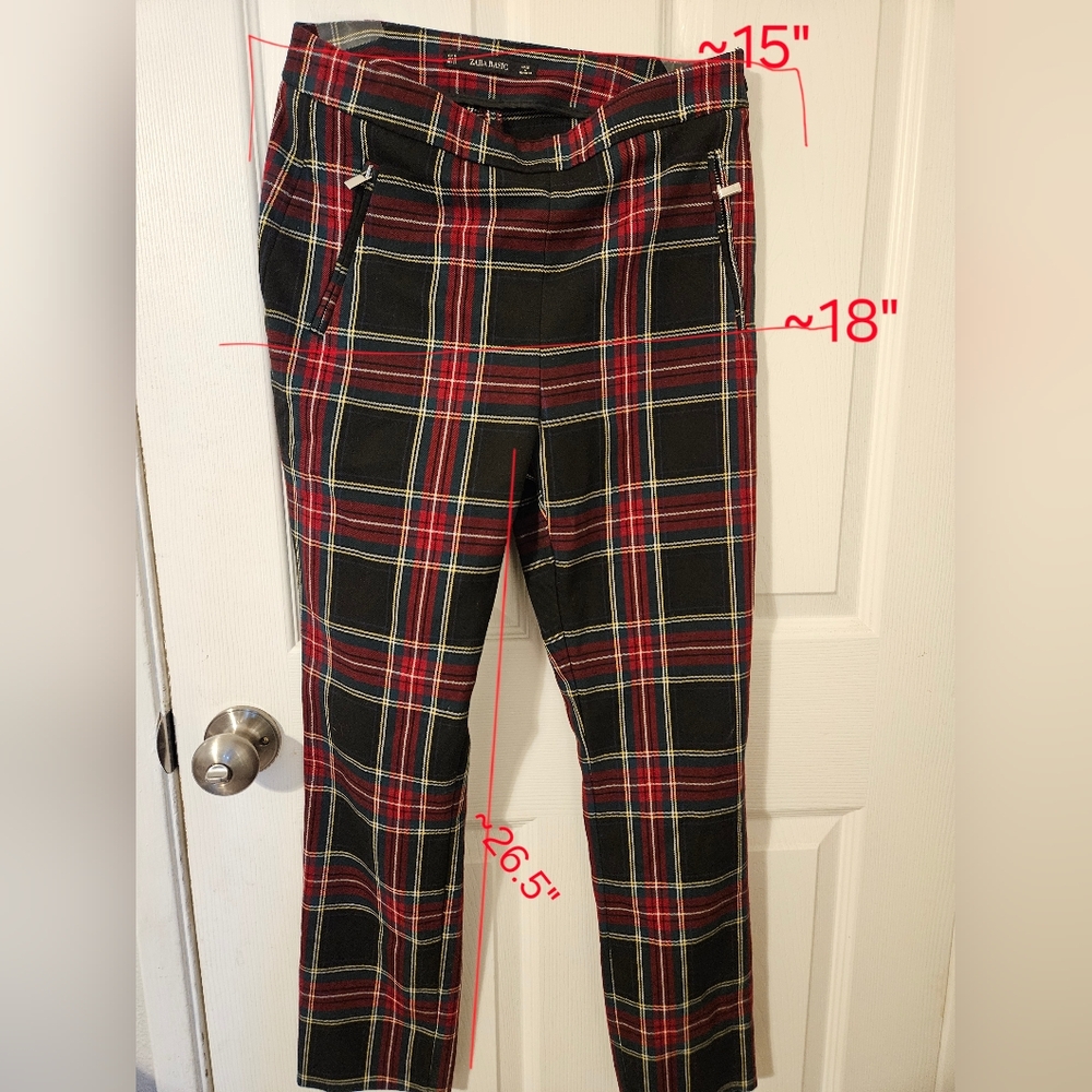 Zara Pants Punk Alt Goth Trousers Red and Black Medium Zipper Pockets